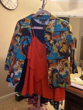 Kaktus Women Jacket Size M Multicolor Printed Cotton Stretch Pocket Button Front